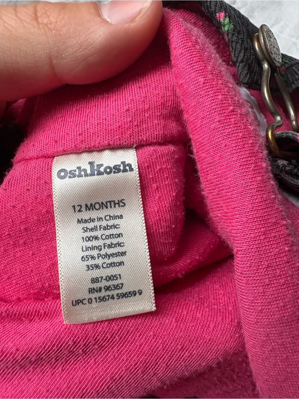 Vintage Osh Kosh Baby Girls Black Floral Overalls Pink Accents 12 Months